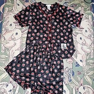 Esleep two pieces lounge set hearts & eyes multicolored red black angel logo b28